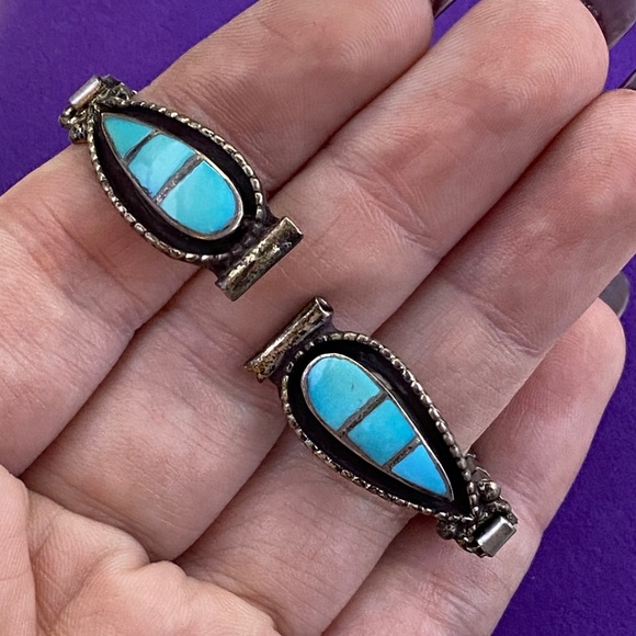 💛 Vintage Native American Sterling Silver Turquoise Watch Tips | Boho - Picture 4 of 7